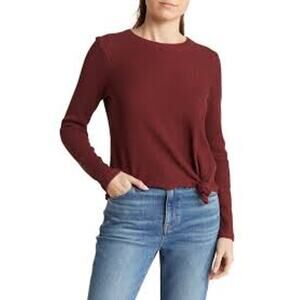 Madewell Waffle Knit Elwood Knot Front Top In Burgundy Women's S